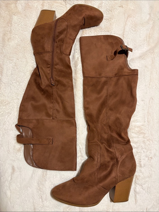 easy street Shoes - Easy Street Brown Suede Knee High Block Heel Boots Sz 11 W